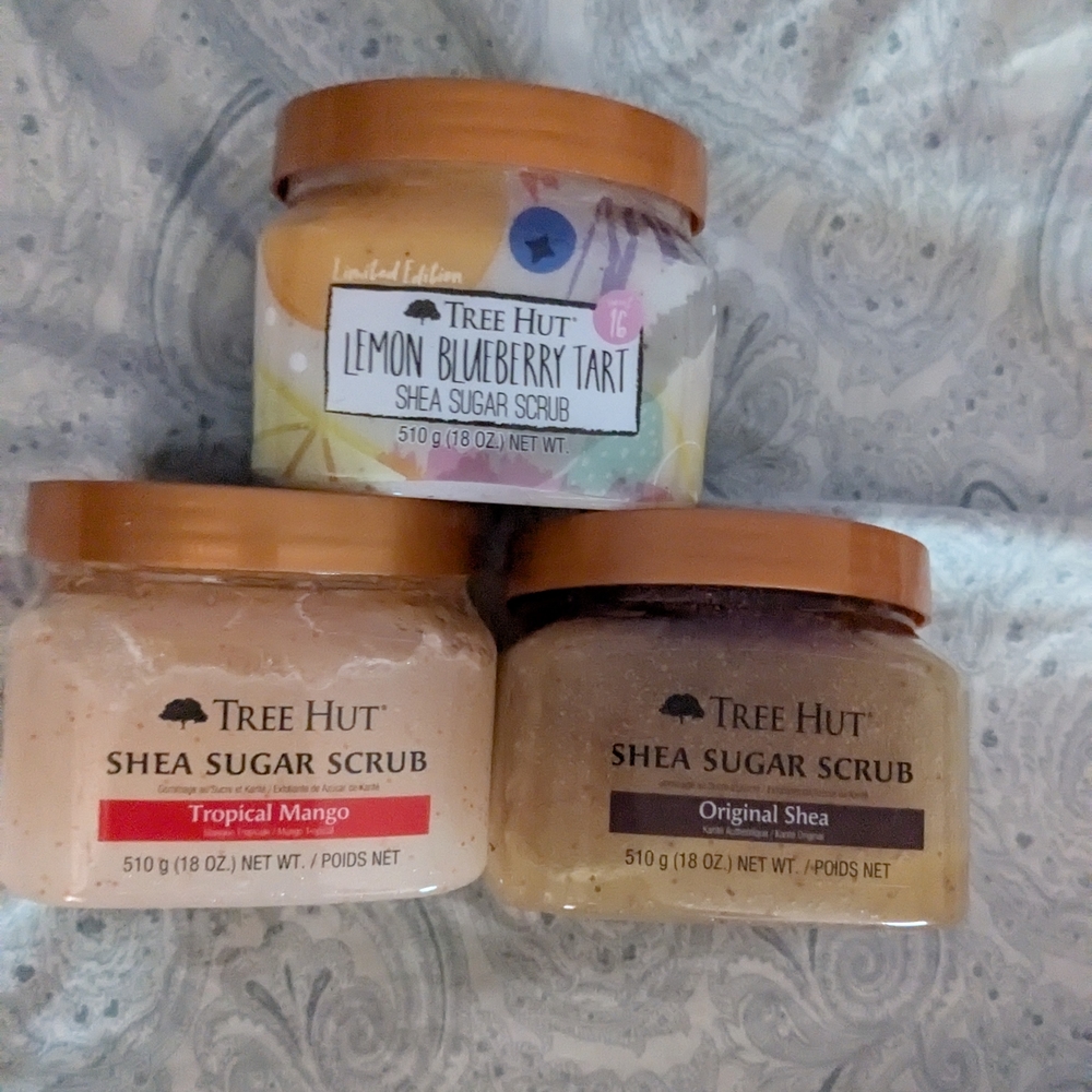 Shea Sugar Scrub Trio - Lemon Blueberry Tart, Tropical Mango, Original Shea